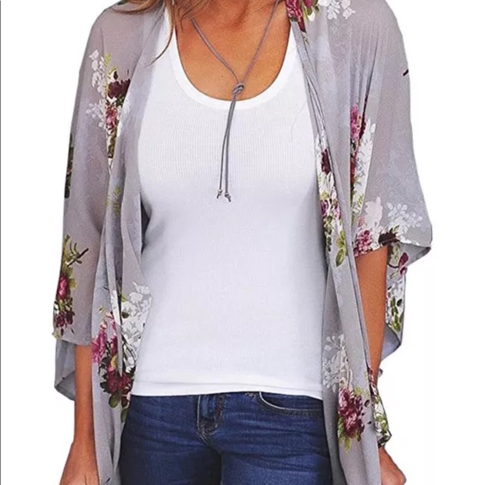 Brand new gray floral kimono size small